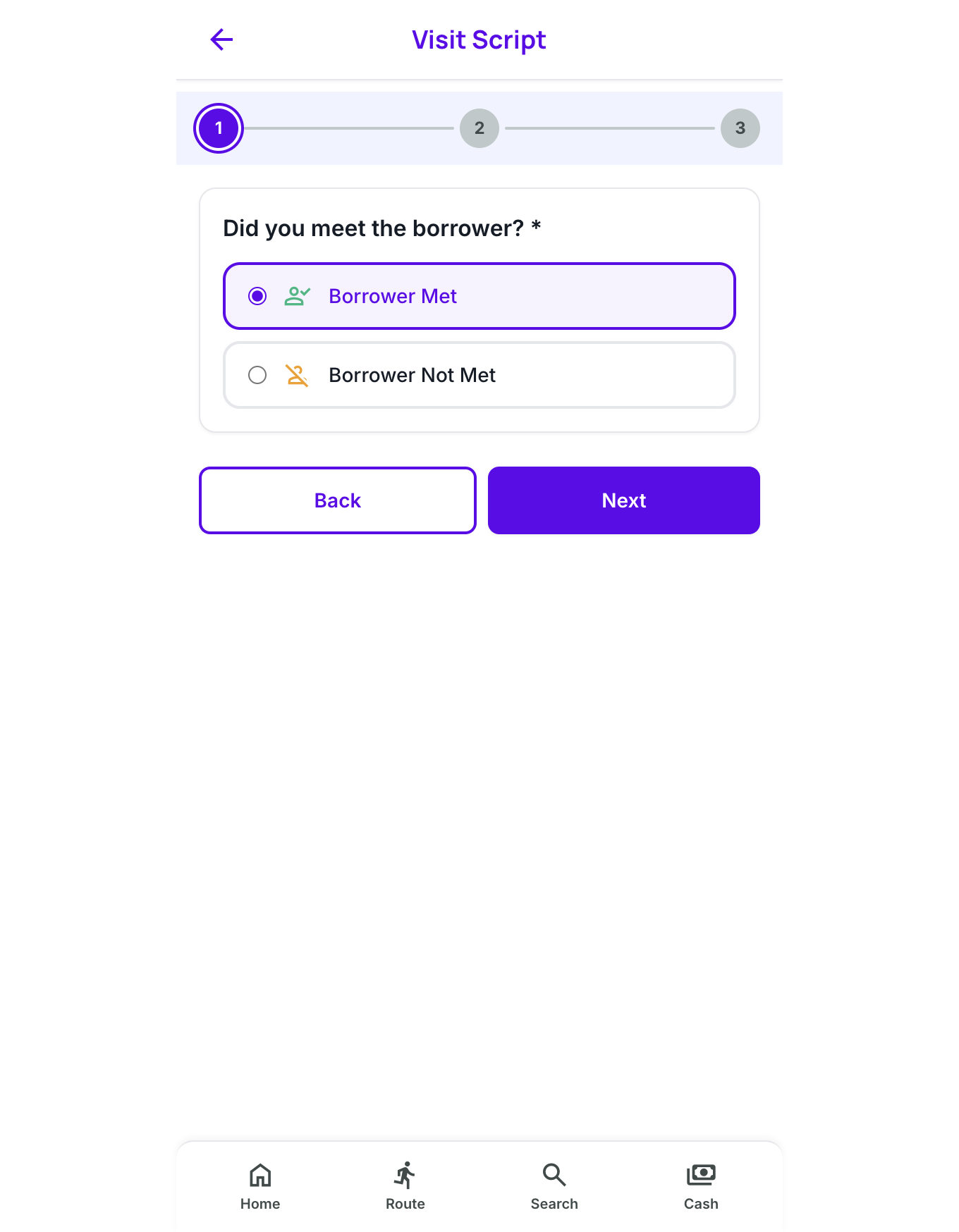 PTPOne guided visit script with borrower interaction questions
